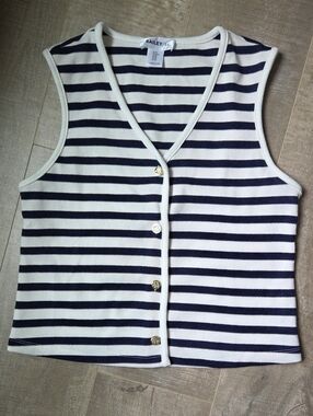 Bailey 44 Navy and White Striped Sleeveless Button Front Tank
